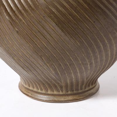 Mid Century Modernist Spiral Grooved Table Lamp in Burnt Umber Ceramic