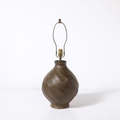Mid Century Modernist Spiral Grooved Table Lamp in Burnt Umber Ceramic