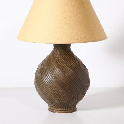 Mid Century Modernist Spiral Grooved Table Lamp in Burnt Umber Ceramic