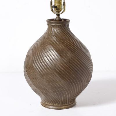 Mid Century Modernist Spiral Grooved Table Lamp in Burnt Umber Ceramic