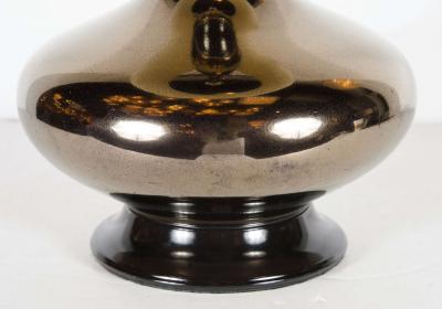 Mid Century Modernist Stylized Hourglass Form Table Lamp in Bronze Ceramic