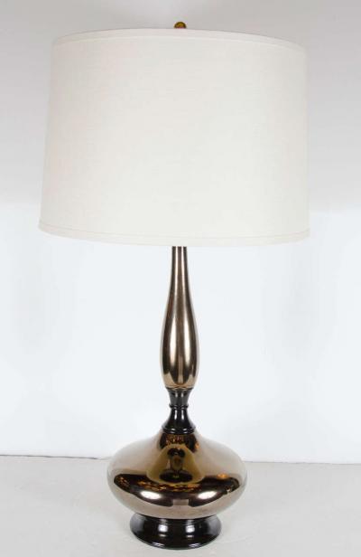 Mid Century Modernist Stylized Hourglass Form Table Lamp in Bronze Ceramic