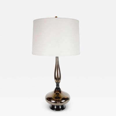 Mid Century Modernist Stylized Hourglass Form Table Lamp in Bronze Ceramic