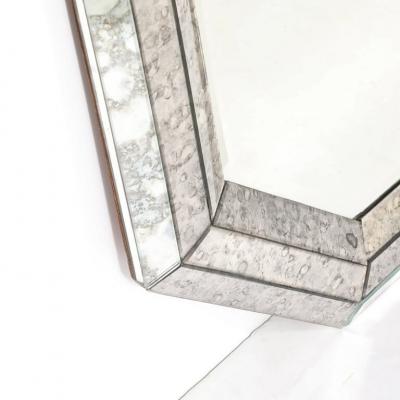 Mid Century Modernist Tessellated Octagonal Smoked Antiqued Mirror Border