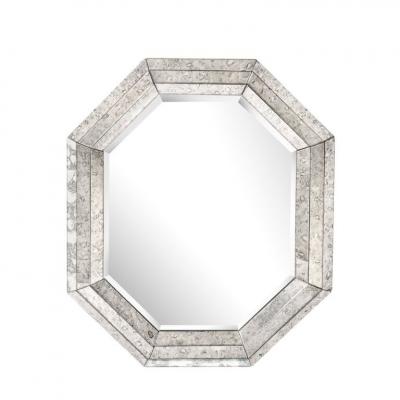 Mid Century Modernist Tessellated Octagonal Smoked Antiqued Mirror Border