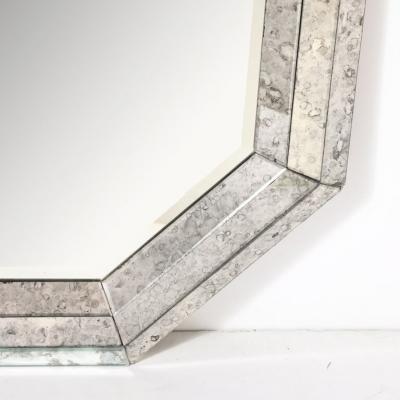 Mid Century Modernist Tessellated Octagonal Smoked Antiqued Mirror Border