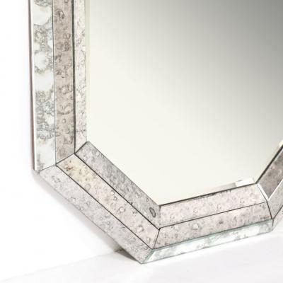 Mid Century Modernist Tessellated Octagonal Smoked Antiqued Mirror Border