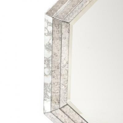 Mid Century Modernist Tessellated Octagonal Smoked Antiqued Mirror Border