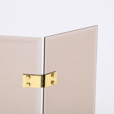 Mid Century Modernist Tri Fold Smoked Glass Fire Screen with Brass Hinges