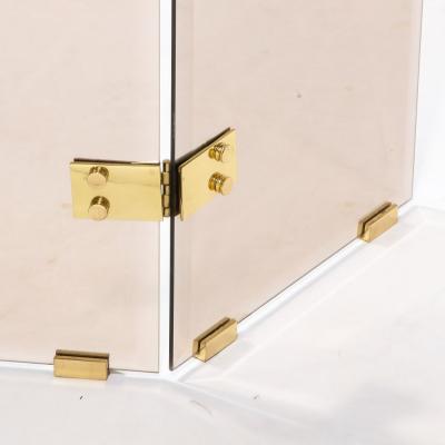 Mid Century Modernist Tri Fold Smoked Glass Fire Screen with Brass Hinges