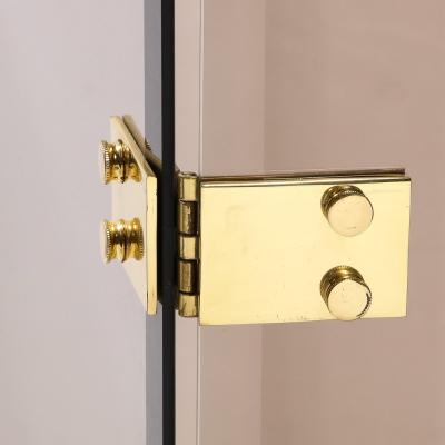 Mid Century Modernist Tri Fold Smoked Glass Fire Screen with Brass Hinges