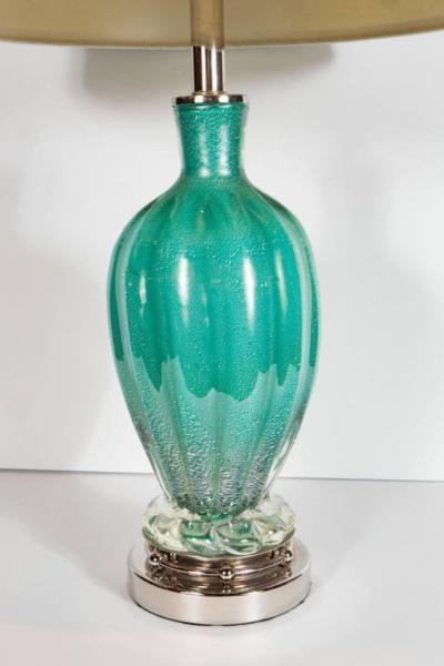 Mid Century Modernist Turquoise Murano Glass Table Lamp with Nickel Fittings
