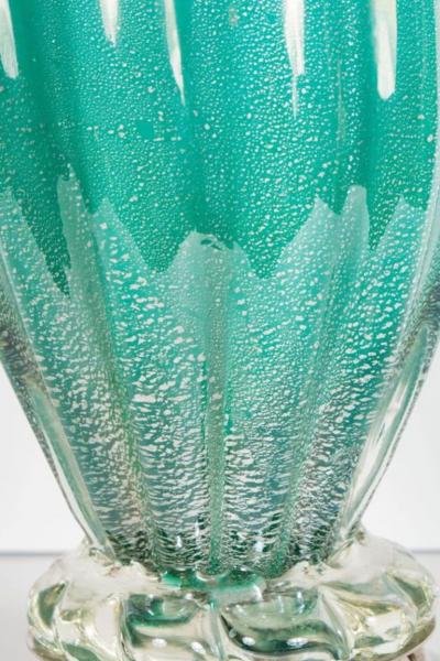 Mid Century Modernist Turquoise Murano Glass Table Lamp with Nickel Fittings
