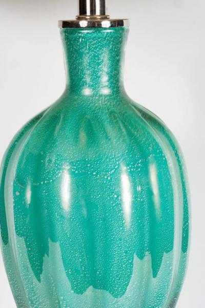 Mid Century Modernist Turquoise Murano Glass Table Lamp with Nickel Fittings