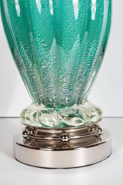 Mid Century Modernist Turquoise Murano Glass Table Lamp with Nickel Fittings