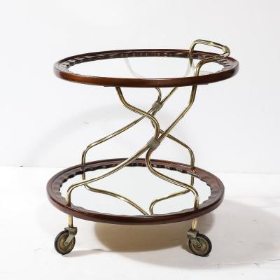 Mid Century Modernist Two Tier Walnut Polished Brass Glass Serving Cart