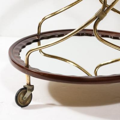 Mid Century Modernist Two Tier Walnut Polished Brass Glass Serving Cart