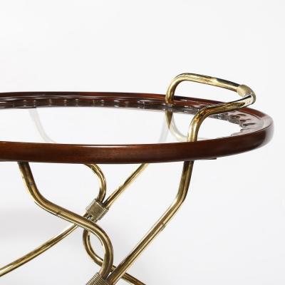 Mid Century Modernist Two Tier Walnut Polished Brass Glass Serving Cart