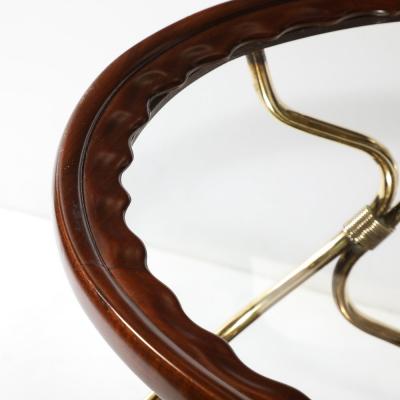 Mid Century Modernist Two Tier Walnut Polished Brass Glass Serving Cart