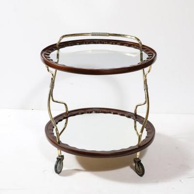 Mid Century Modernist Two Tier Walnut Polished Brass Glass Serving Cart