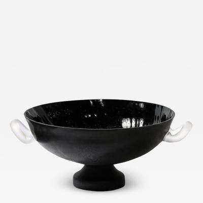 Mid Century Modernist Urn Form Centerpiece Bowl in Black White Scavo Glass