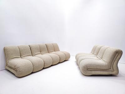 Mid Century Modular Cream Fabric Sofa in the Style of Claudio Vagnoni