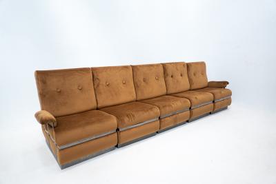 Mid Century Modular Sofa in Brown Velvet