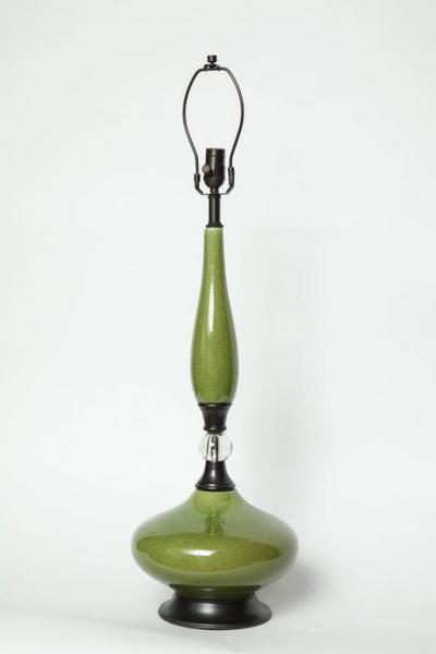 Mid Century Moss Green Ceramic Lamps