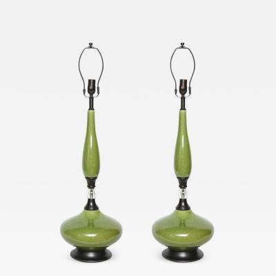 Mid Century Moss Green Ceramic Lamps