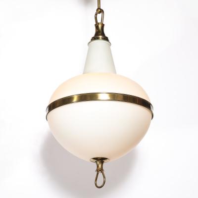 Mid Century Murano Glass Brass Banded Detailed Pendant Chandelier