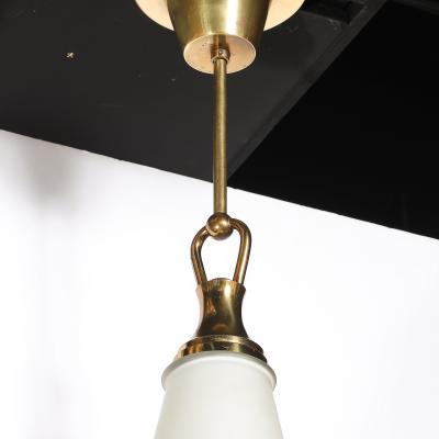 Mid Century Murano Glass Brass Banded Detailed Pendant Chandelier