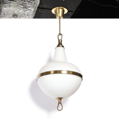 Mid Century Murano Glass Brass Banded Detailed Pendant Chandelier