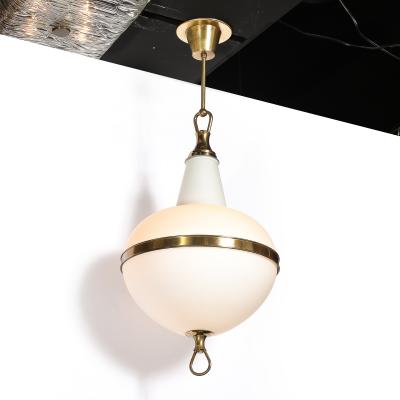 Mid Century Murano Glass Brass Banded Detailed Pendant Chandelier