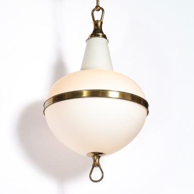 Mid Century Murano Glass Brass Banded Detailed Pendant Chandelier