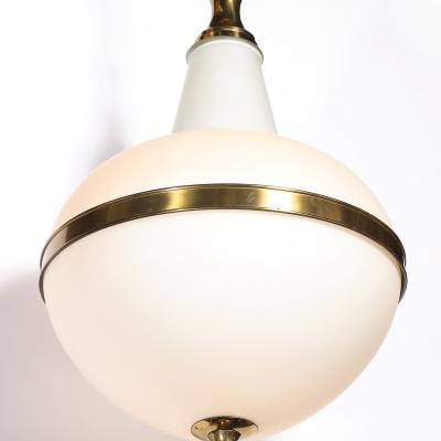 Mid Century Murano Glass Brass Banded Detailed Pendant Chandelier