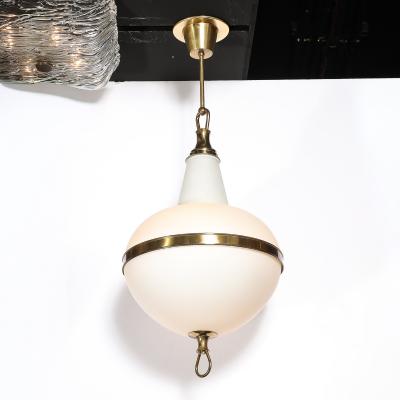 Mid Century Murano Glass Brass Banded Detailed Pendant Chandelier