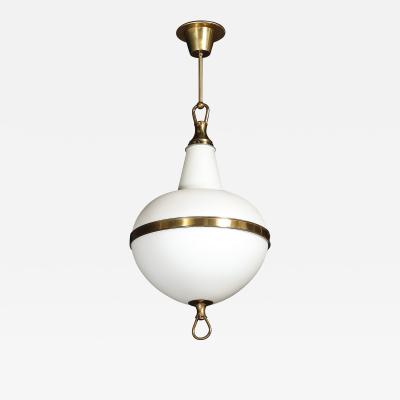 Mid Century Murano Glass Brass Banded Detailed Pendant Chandelier