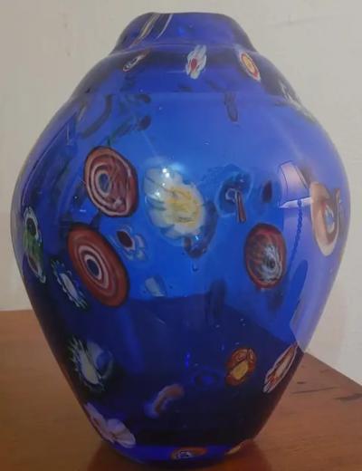 Mid Century Murano Millefiori Style Art Glass Vase