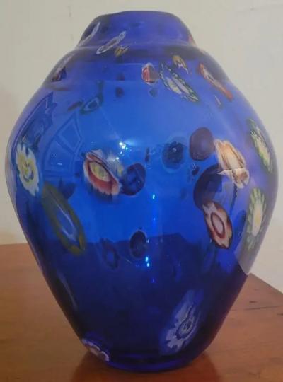Mid Century Murano Millefiori Style Art Glass Vase