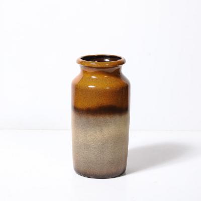 Mid Century Ochre Saffron Glazed Ceramic Umbrella Stand with Umber Detailing