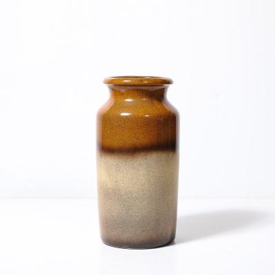 Mid Century Ochre Saffron Glazed Ceramic Umbrella Stand with Umber Detailing