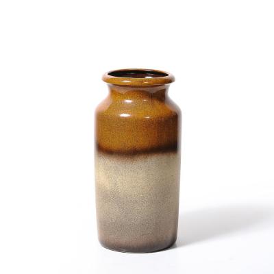 Mid Century Ochre Saffron Glazed Ceramic Umbrella Stand with Umber Detailing