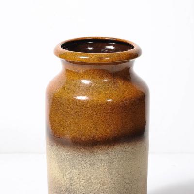 Mid Century Ochre Saffron Glazed Ceramic Umbrella Stand with Umber Detailing
