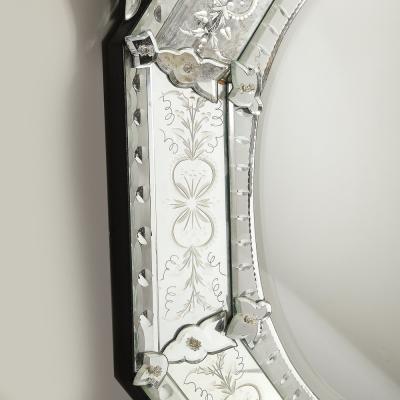 Mid Century Octagonal Tiered Reversed Etched Chain Beveled Venetian Mirror