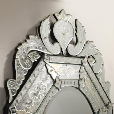 Mid Century Octagonal Tiered Reversed Etched Chain Beveled Venetian Mirror