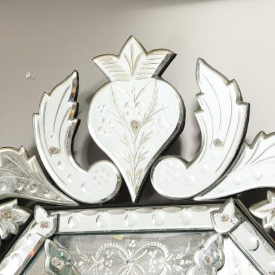 Mid Century Octagonal Tiered Reversed Etched Chain Beveled Venetian Mirror