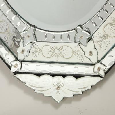 Mid Century Octagonal Tiered Reversed Etched Chain Beveled Venetian Mirror