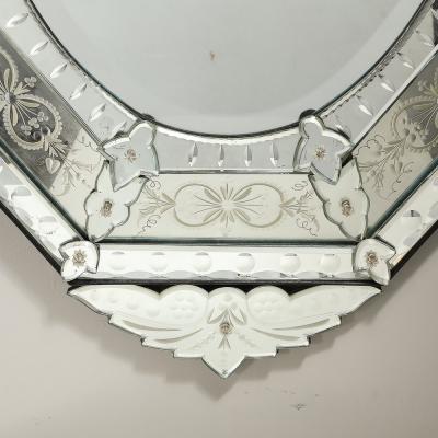 Mid Century Octagonal Tiered Reversed Etched Chain Beveled Venetian Mirror