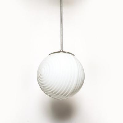 Mid Century Opalescent Textural Glass Pendant Chandelier with Nickel Fittings