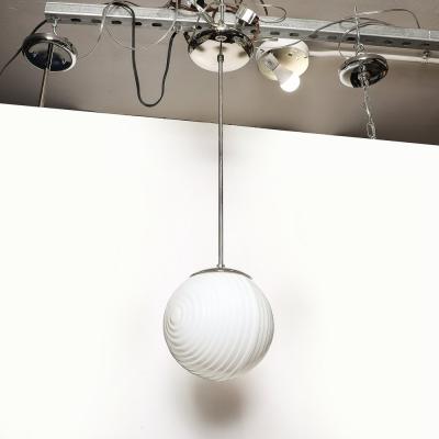 Mid Century Opalescent Textural Glass Pendant Chandelier with Nickel Fittings